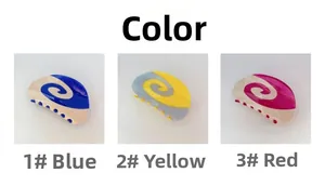 Tre varianti di pinze per capelli medie a forma di pera nei colori blu, giallo e rosso