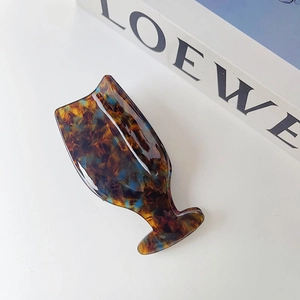 French style wine glass shape hair claw clip with vintage tortoiseshell acetate pattern