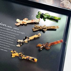 Acetate Bowknot Hair Clip Vintage Leopard Marble Pattern Duckbill Side Clip Elegant Hair Accessories For Women Jewelry