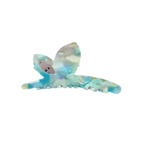 Elegant acetate shark hair claw clip with colorful marble effect and Creation France text