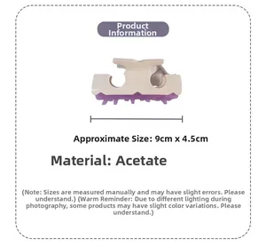 Detail view of T-shape acetate hair claw with 9cm by 4.5cm dimensions and bicolor design