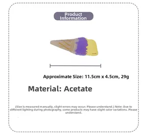 Détail de la pince à cheveux en acétate forme glace avec dimensions 11,5 cm par 4,5 cm
