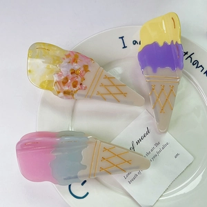 Pince à Cheveux en Acétate Forme de Crème Glacée Fait Main pour Femme Doux Été Pince à Requin Accessoires Cheveux Mode