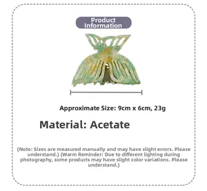 Detailansicht der Acetat-Haarklammer mit 9 cm Länge und grünem Marmormuster
