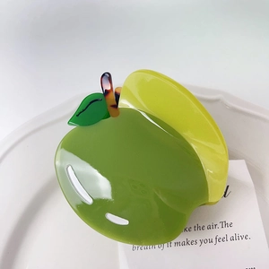 Pince à cheveux mignonne en forme de pomme, vert herbe brillant avec accents écailles