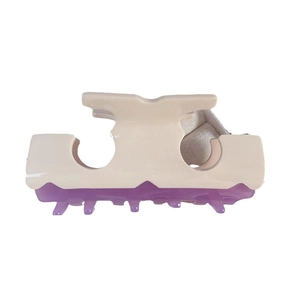 Elegant acetate hair claw clip with cream and purple two-tone wavy splice design