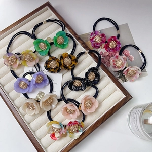 Elegant Double Layer Flower Hair Tie Cellulose Acetate High Elastic Hair Band With Rhinestone For Women Daily Fashion Accessories
