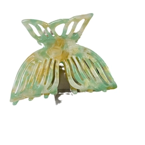 Eleganter Schmetterlings-Haarclip aus pastellgrünem und gelbem Acetat mit Marmoreffekt