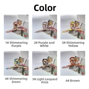 Six colors of 13.5cm oversized hair claw clips including marble and tortoiseshell patterns