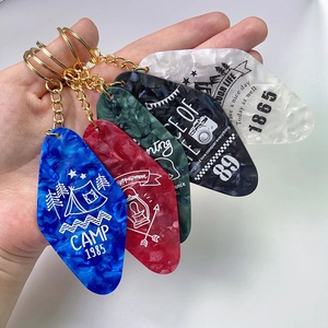Retro Motel Style Acrylic Keychain Marble Texture Rhombus Key Tag For Outdoor Camping Hotel Room Identification Label Accessory