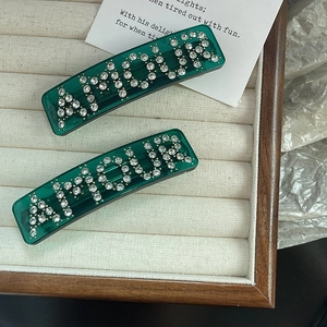 Vintage Acetate Rhinestone AMOUR Letter Hair Clip Emerald Green Emerald French Style Handmade Hair Accessories For Women