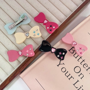 Set mit 5 bunten Strass-Schleifen-Haarspangen im Y2K-Stil für Mädchen Haarschmuck
