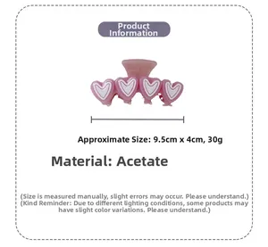 Detailansicht der Herz-Haarklammer aus Acetat mit Maßen 9,5 cm x 4 cm in Rosa