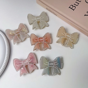 Bow Acetate Hair Clip Artificial Pearl Rhinestone Letter Love Design Duckbill Side Clip Sweet Elegant Hair Accessory For Women
