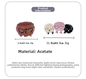 Dimensions détaillées des pinces à cheveux chien en acétate avec motif lunettes