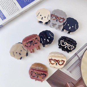 Pinces à cheveux créatives en forme de chien en acétate, couleurs variées et lunettes