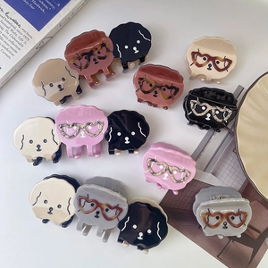 Mignonne Pince à Cheveux en Acétate Motif Chien de Dessin Animé pour Femmes Lunettes de Cœur Amusantes Accessoire de Coiffure Bijoux