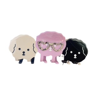 Lot de trois pinces à cheveux chien en acétate beige, rose et noir pour femmes