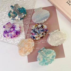 Elegant Acetate Shell Hair Claw Clip For Women High Quality Rhinestone Decoration Marble Texture Handmade Hair Accessories