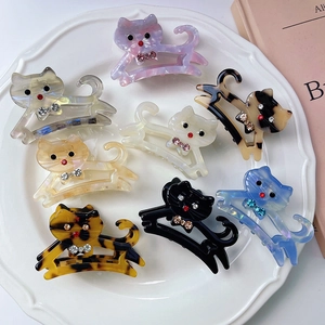 Acetat Katze Haarkralle Süß Cartoon Tier Strass Haarspange Mode Hohle Haarkralle Shark Clip Haarschmuck Für Damen