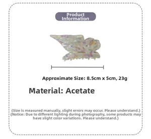 Detail showing acetate butterfly hair claw clip dimensions of 8.5cm by 5cm for hair styling