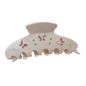Elegant butterfly shark clip with Morandi rhinestones and cream acetate finish for women