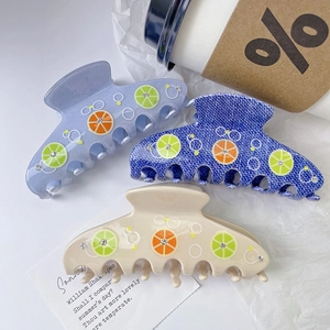 Pinces à cheveux chic avec motif citron et strass en violet et bleu marine