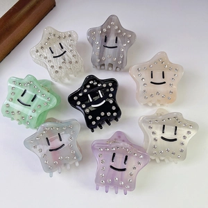 Acetate Pentagram Star Hair Claw Clip With Rhinestone Smile Face Pattern Fashion Hair Accessory For Women Daily Jewelry