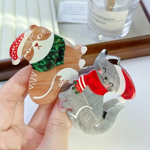 Pinces à cheveux chat de Noël avec bonnets festifs et écharpes au fini texture marbrée
