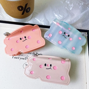 Cute cartoon toast hair clips set in pink, blue and beige with sweet smile patterns