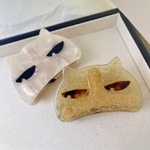 Haarklammer im Katzendesign aus Acetat in Marmorweiß und Goldglitzer für Damen