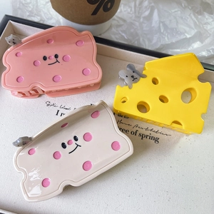 Cute cheese hair claws in pink yellow and cream white with cartoon mouse decorations