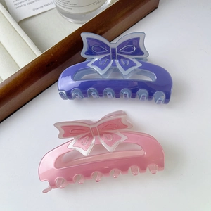Elegant purple and pink hollow bow claw clips for women hair styling in set of two