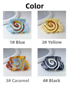 Détails des pinces à cheveux étoiles et cœurs en acétate bleu, jaune, caramel et noir