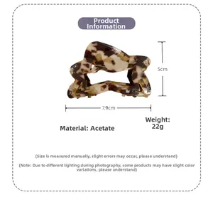 Detail view of acetate star claw clip showing dimensions 7.9cm by 5cm and tortoiseshell texture