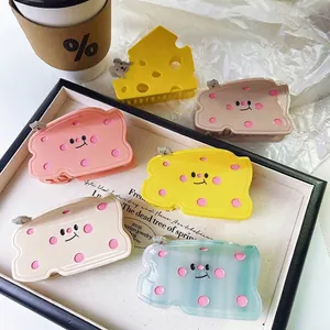 Cute Cartoon Cheese Slice Hair Claw Clip Acetate Smile Face Polka Dot Hair Clip With Mini Animal For Women Daily Accessory