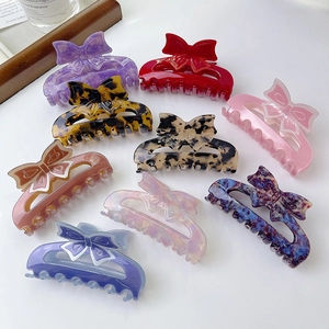 Elegant Acetate Bow Knot Hair Claw Clip Hollow Out Shark Clip Vintage Marbled Pattern Hair Accessory For Women Girls