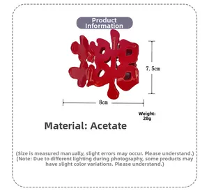 Detailed specs of the red acetate Double Happiness hair claw clip, 8cm size and 28g weight