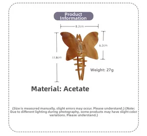 Detailed technical diagram of butterfly hair claw clip with specific dimensions and weight