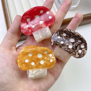 Eleganti mollette per capelli a fungo in acetato perlato rosso, giallo e marrone per donna