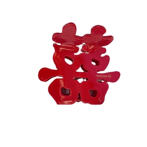 Elegant red acetate hair claw with Double Happiness character for wedding hairstyle