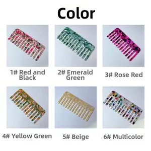 Detail view of anti-static acetate wide-tooth combs in six various marble patterns