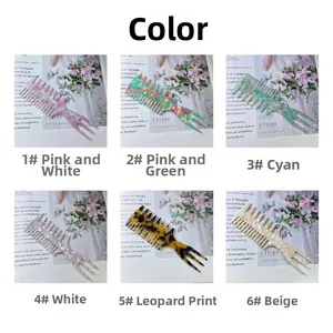Collection of six acetate wide-tooth hair combs in various marble and leopard patterns
