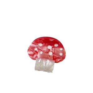 Elegante pinza per capelli a fungo in acetato con motivo marmorizzato rosso e bianco