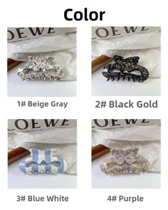 Detailed close-up showing four color variants of acetate bow-shaped hair claw clips