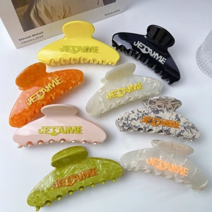 Pince à Cheveux en Acétate à la Mode pour Femmes Grande Pince Requin Avec Motif de Lettres Texture Marbre Accessoire de Coiffure
