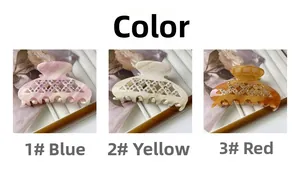 Comparaison détaillée de pinces à cheveux évidées en lilas, crème et ambre avec strass