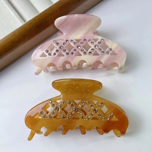 Lot de pinces à cheveux de luxe en acétate avec strass et motifs marbrés pour femmes