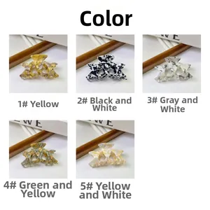 Detailed grid view of five acetate hair claws with premium marble and amber texture patterns