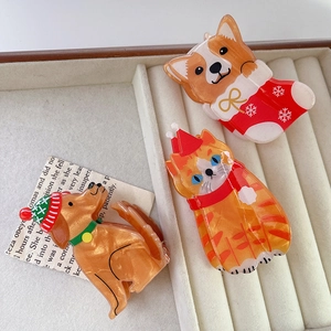 Cute Christmas animal hair claws set made of shimmering acetate featuring reindeer and pets